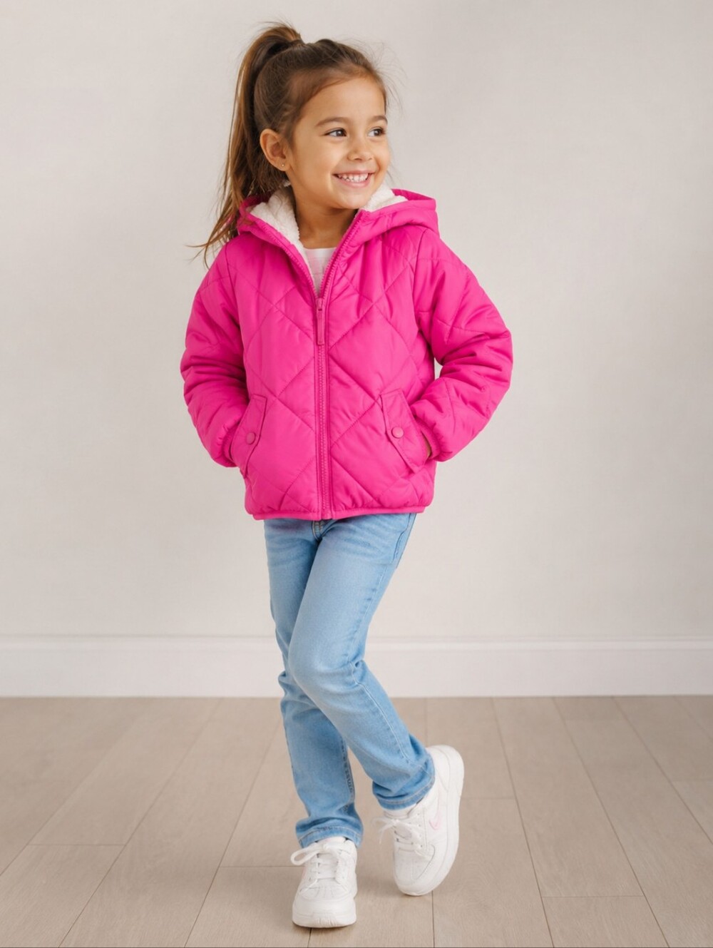 Cat & Jack Bright Pink Quilted Hooded Jacket